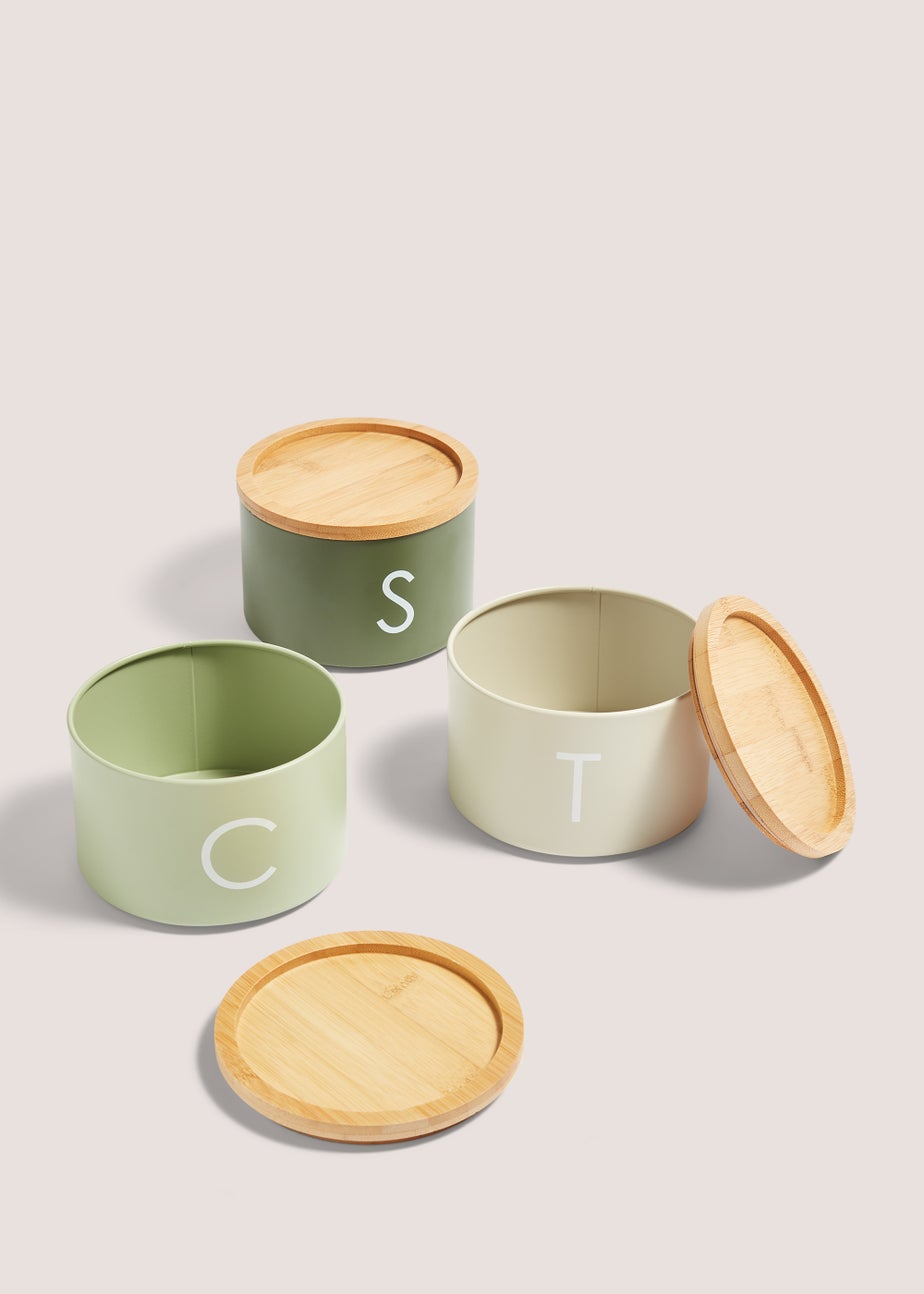 Green Metal Tea Coffee & Sugar Stackable Canisters