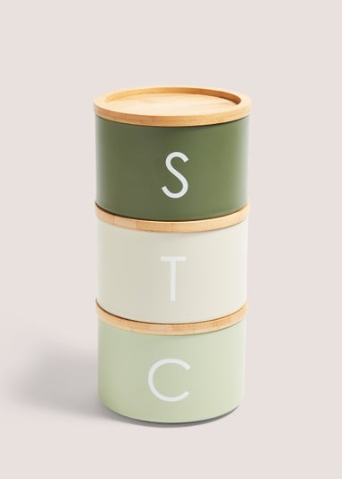 Green Metal Tea Coffee & Sugar Stackable Canisters