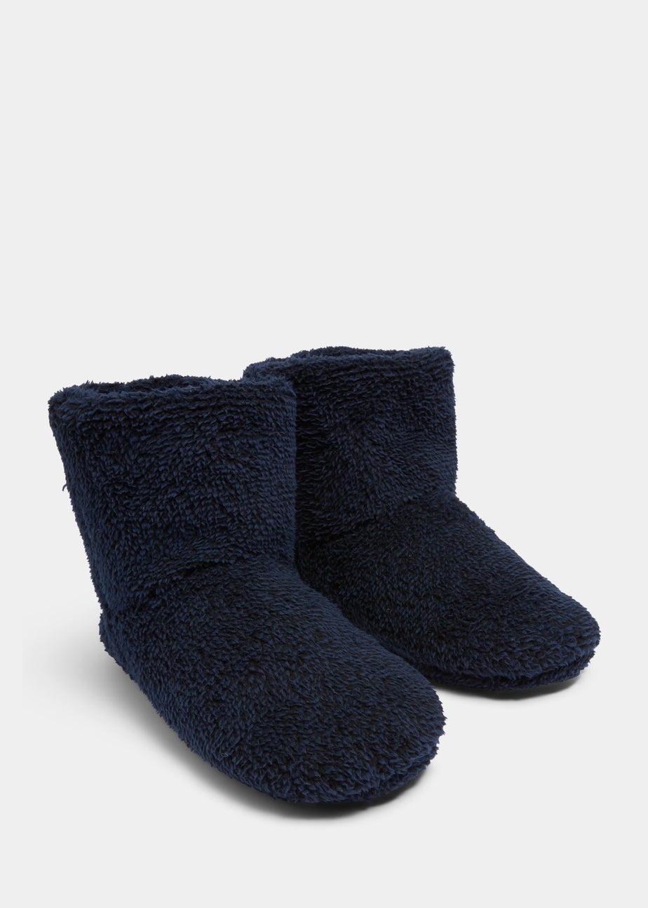 Navy Fluffy Boot Slippers