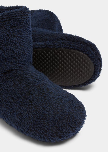 Navy Fluffy Boot Slippers