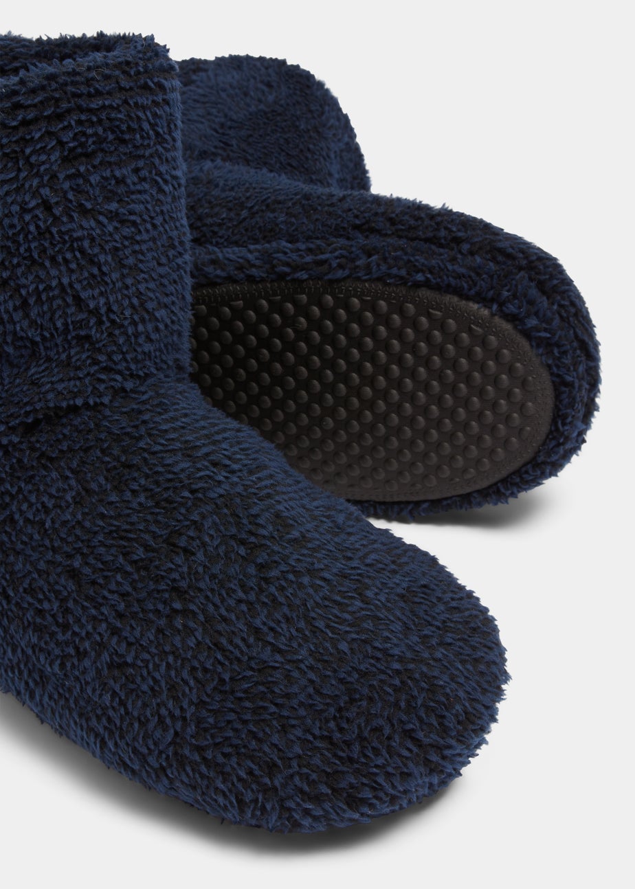 Navy Fluffy Boot Slippers