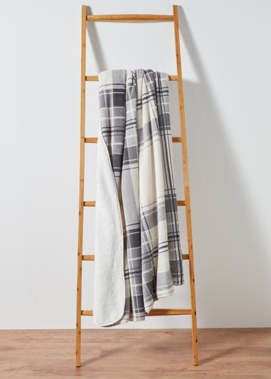 Grey Check Backed Teddy Fleece Throw (150cm x 180cm)