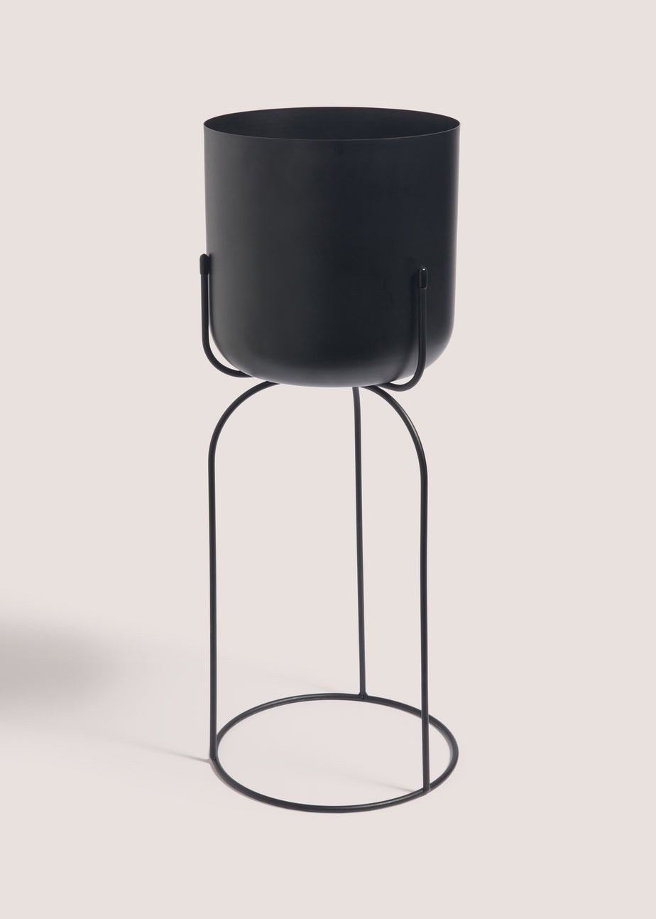 Black Medium Round Metal Planter