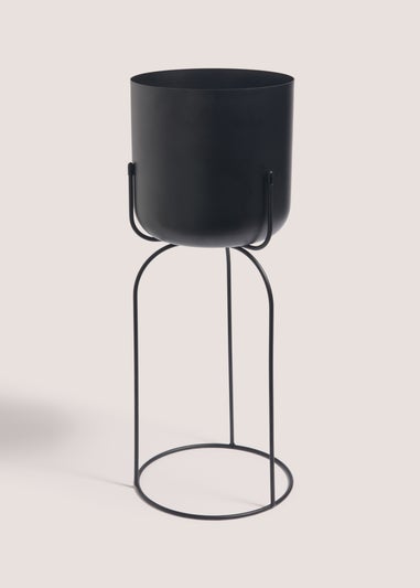 Black Medium Round Metal Planter