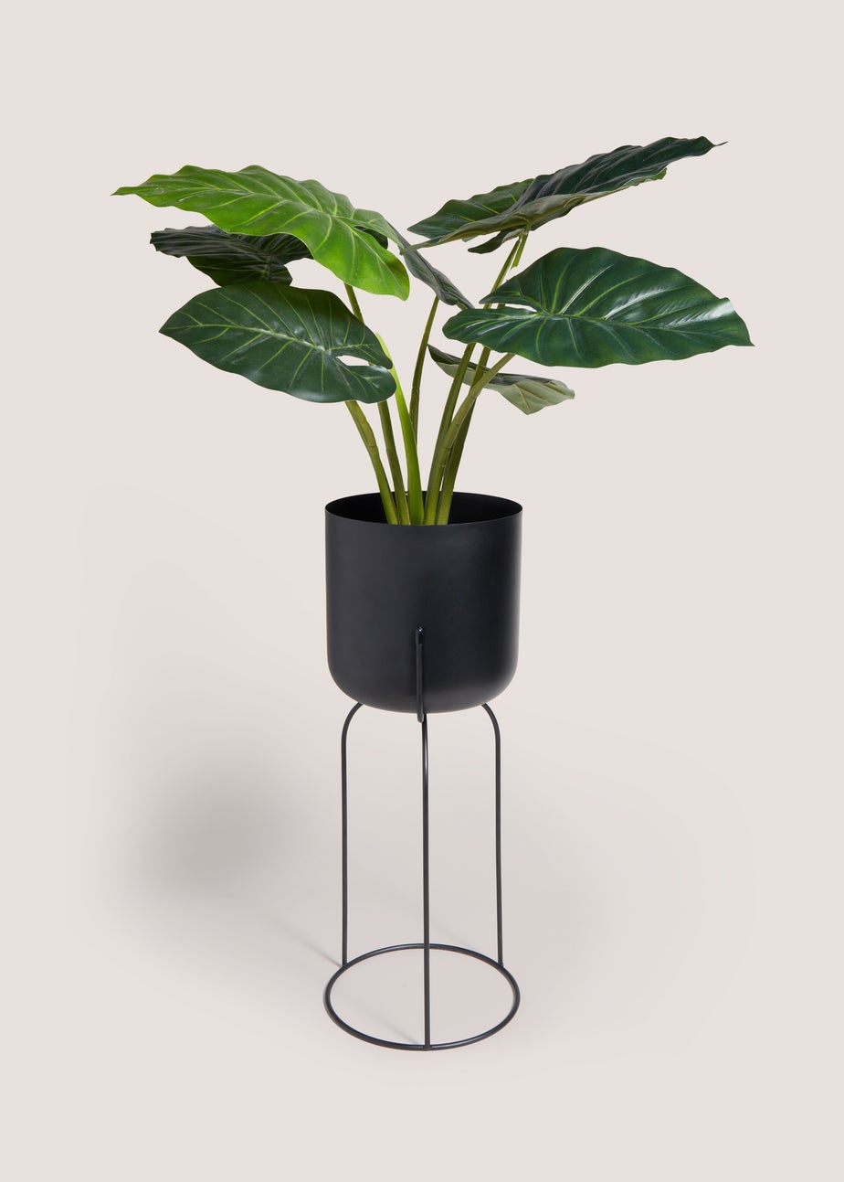 Black Medium Round Metal Planter