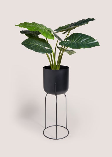 Black Medium Round Metal Planter