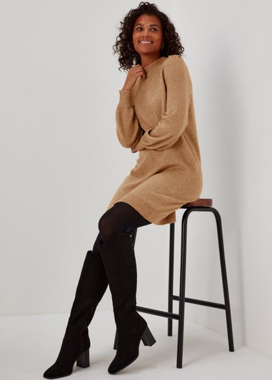 JDY Rue Camel Long Sleeve High Neck Dress