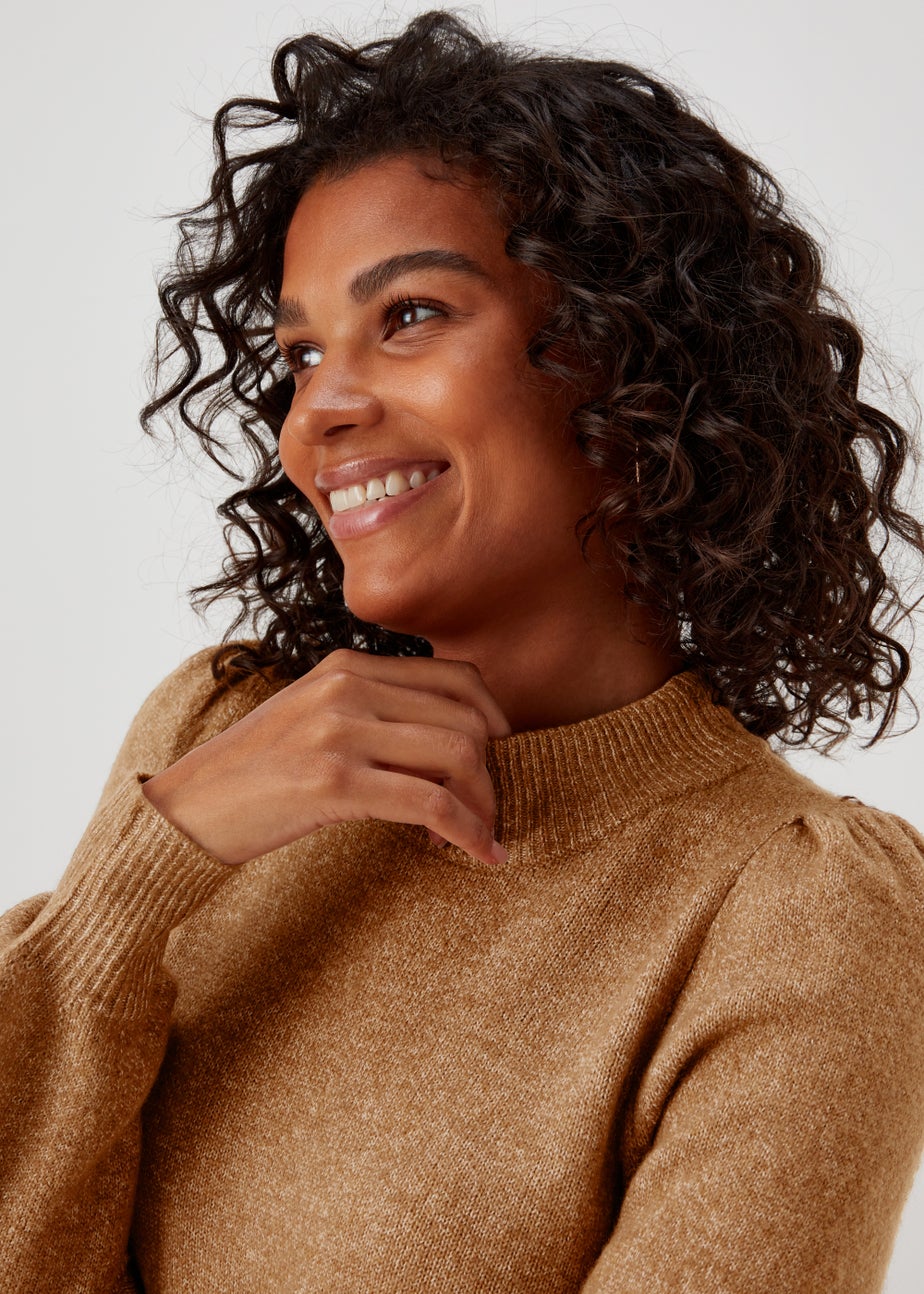 JDY Rue Camel Long Sleeve High Neck Dress