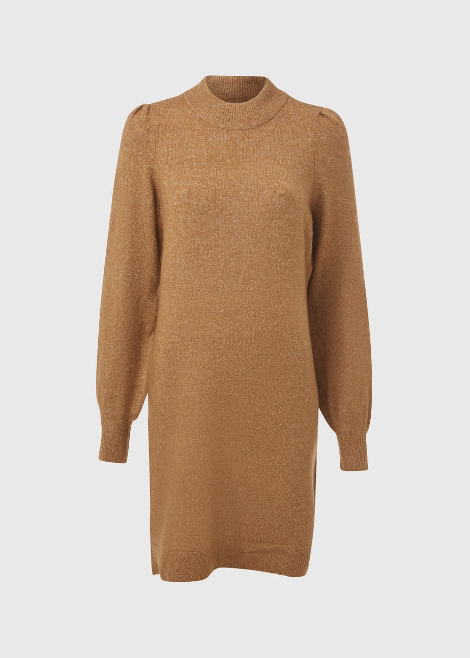 JDY Rue Camel Long Sleeve High Neck Dress