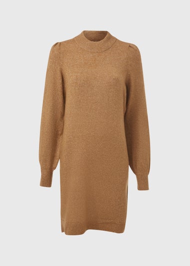 JDY Rue Camel Long Sleeve High Neck Dress