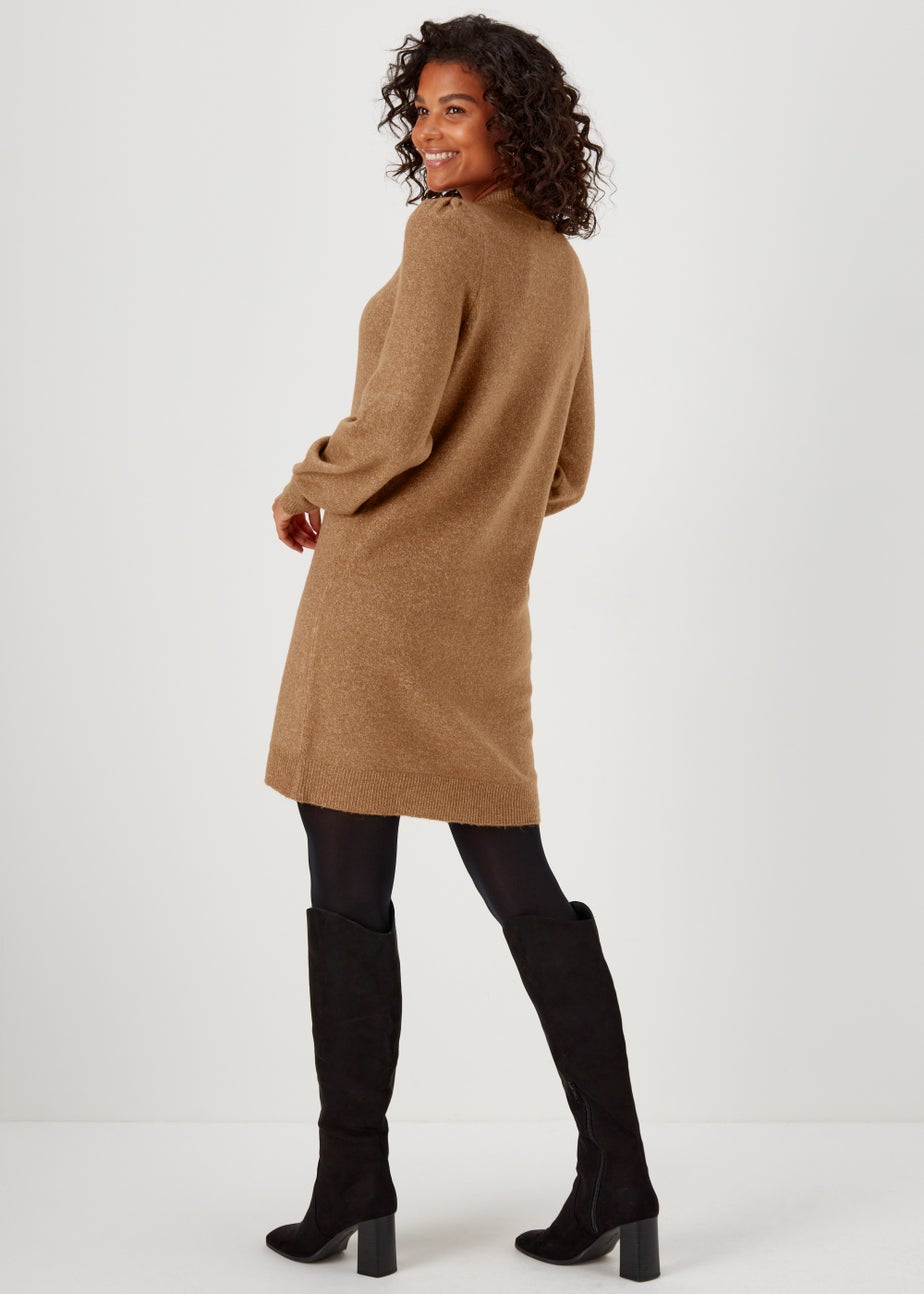 JDY Rue Camel Long Sleeve High Neck Dress