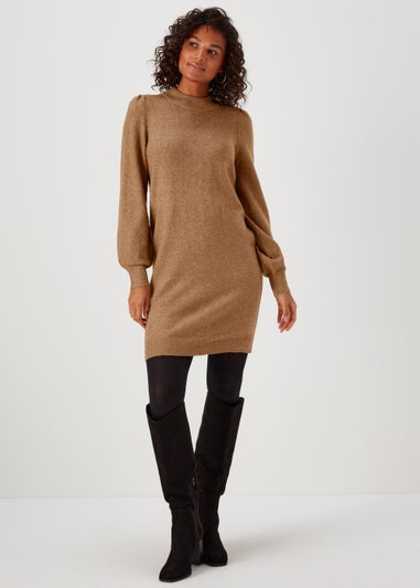 JDY Rue Camel Long Sleeve High Neck Dress