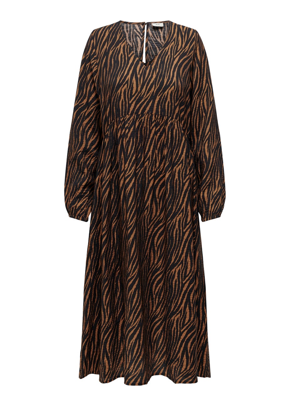 JDY Barbara Brown Zebra Print Long Sleeve Midi Dress