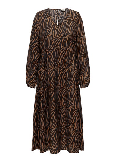 JDY Barbara Brown Zebra Print Long Sleeve Midi Dress
