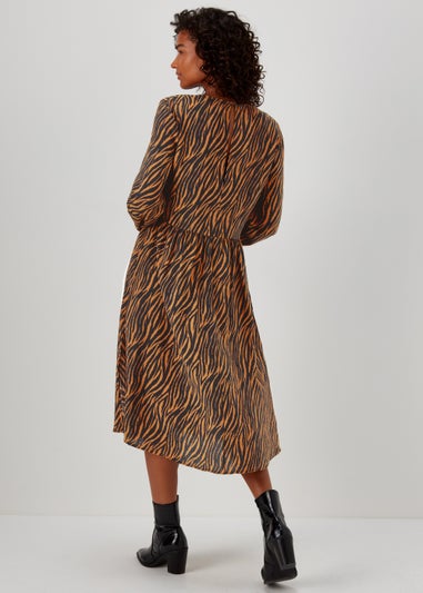 JDY Barbara Brown Zebra Print Long Sleeve Midi Dress