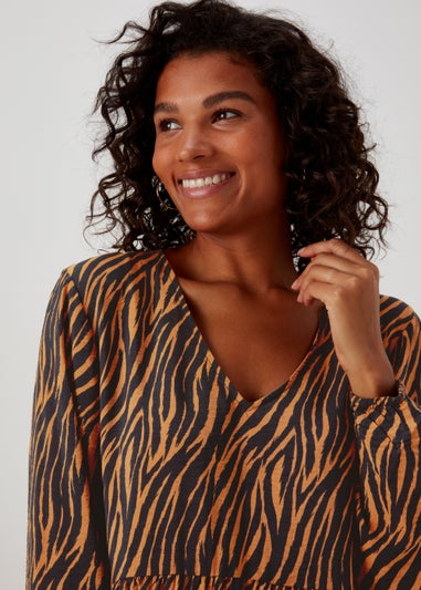 JDY Barbara Brown Zebra Print Long Sleeve Midi Dress