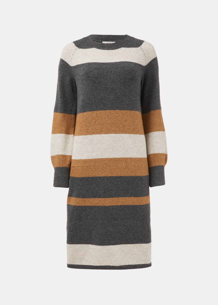 JDY Rue Grey Stripe Long Sleeve Midi Dress