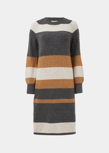 JDY Rue Grey Stripe Long Sleeve Midi Dress