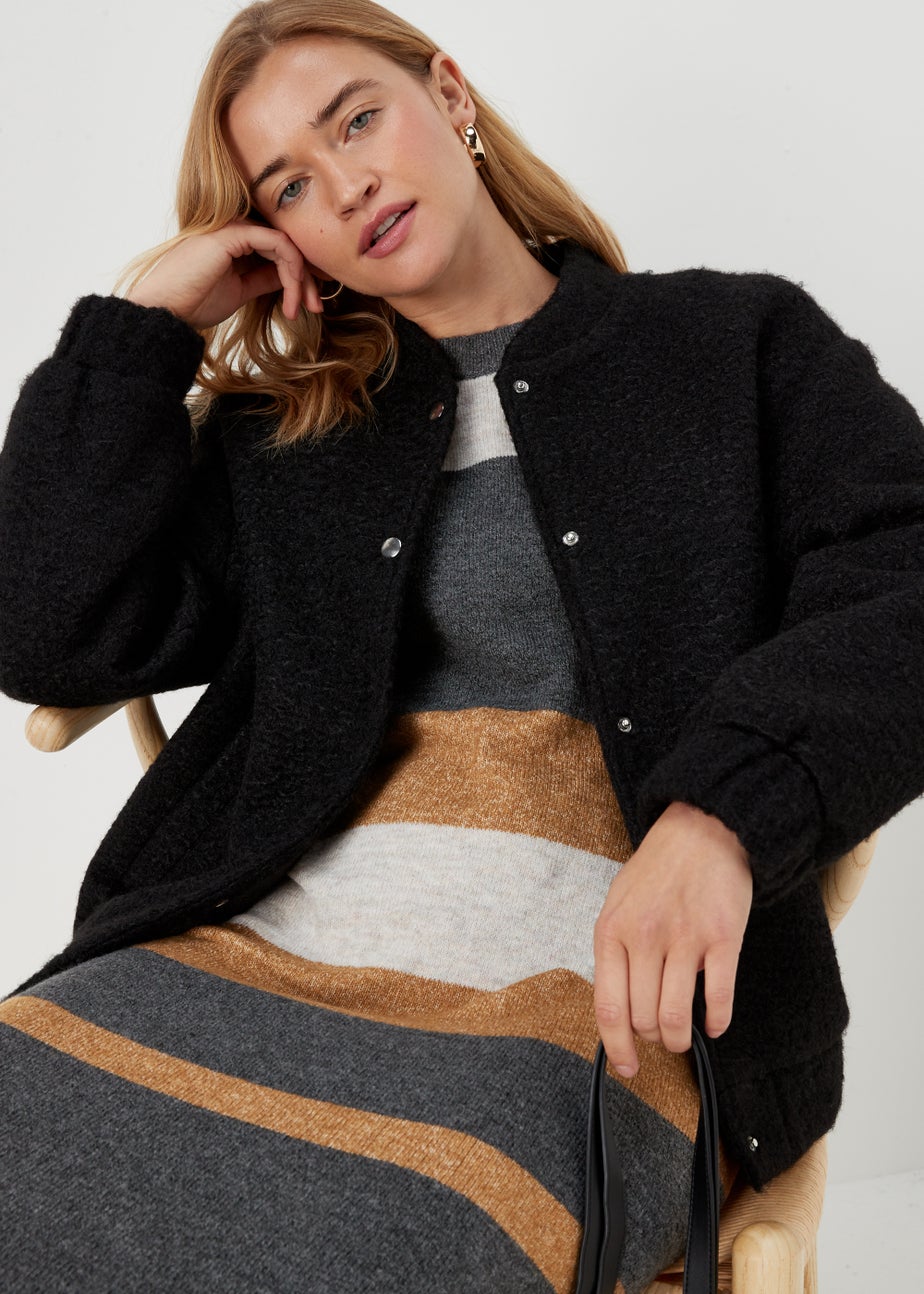 JDY Rue Grey Stripe Long Sleeve Midi Dress