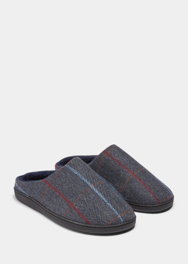 Navy Check Memory Foam Slippers