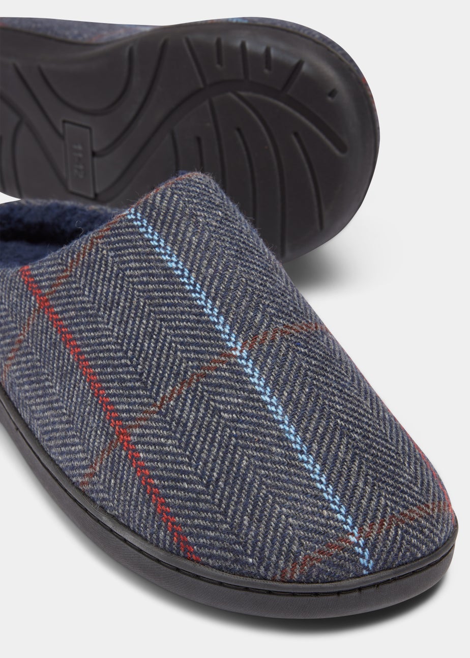 Navy Check Memory Foam Slippers