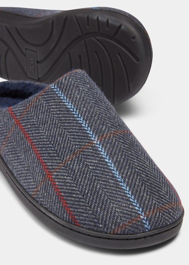 Navy Check Memory Foam Slippers