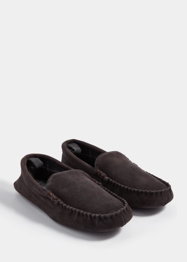 Grey Suede Moccasin Slippers