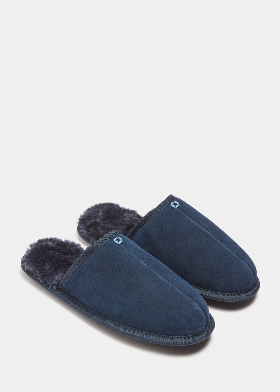 Navy Real Suede Mule Slippers