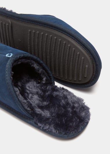 Navy Real Suede Mule Slippers