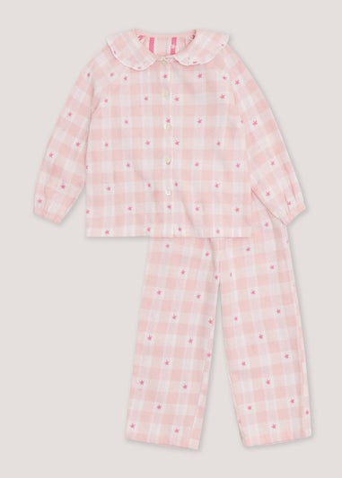 Girls Pink Check Print Woven Pyjama Set (9mths-5yrs)