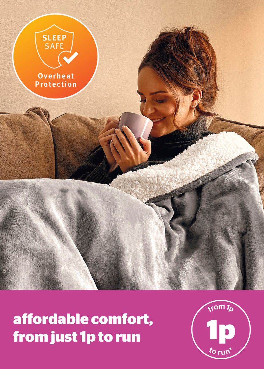 Silentnight Grey Luxury Teddy Fleece Heated Throw