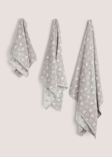 Grey Heart 100% Cotton Towels