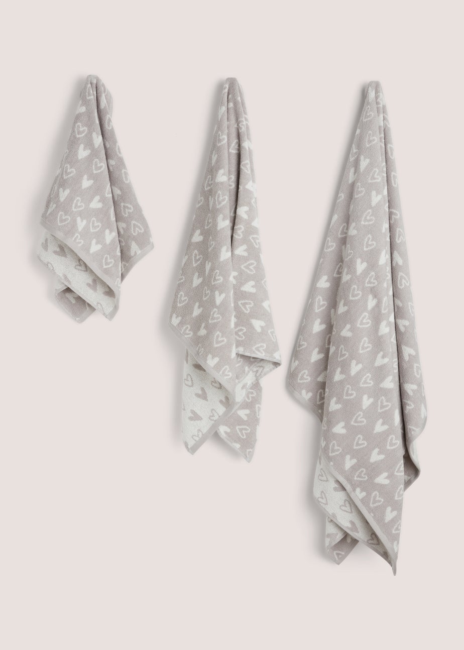 Grey Heart 100% Cotton Towels