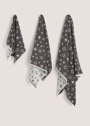 Grey Star Print Towels