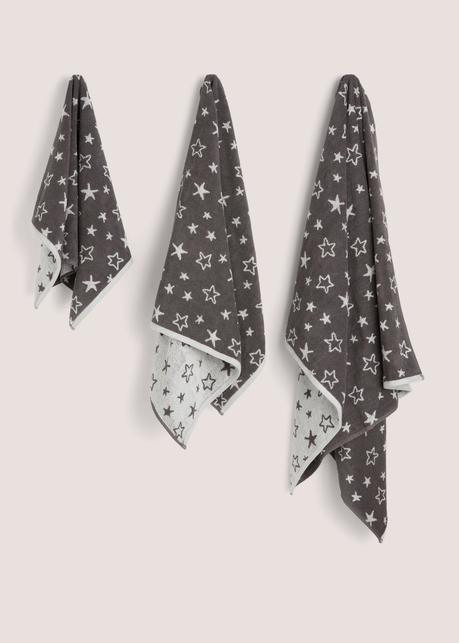 Grey Star Print Towels