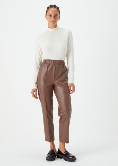 Brown PU Tapered Trousers