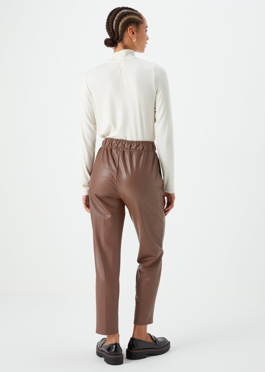 Brown PU Tapered Trousers
