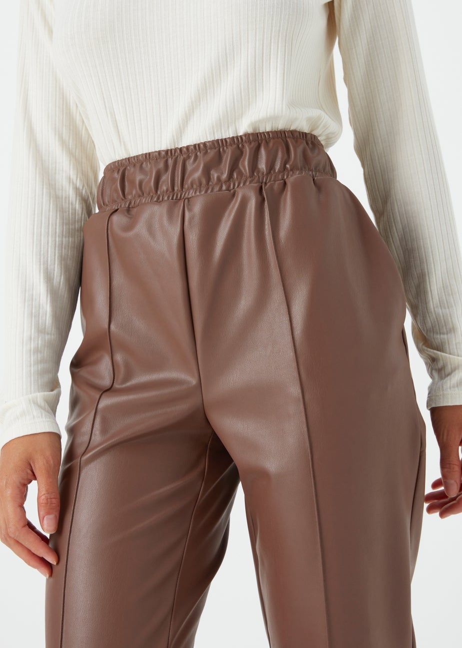 Brown PU Tapered Trousers