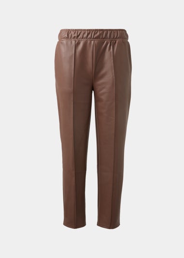 Brown PU Tapered Trousers