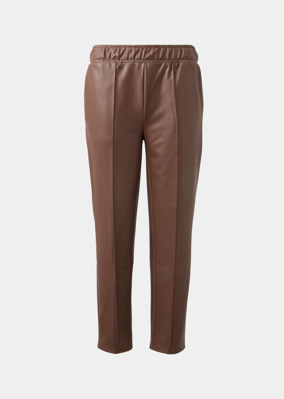Brown PU Tapered Trousers