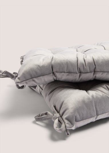 2 Pack Grey Velvet Seat Pads (41cm x 41cm x 8cm)