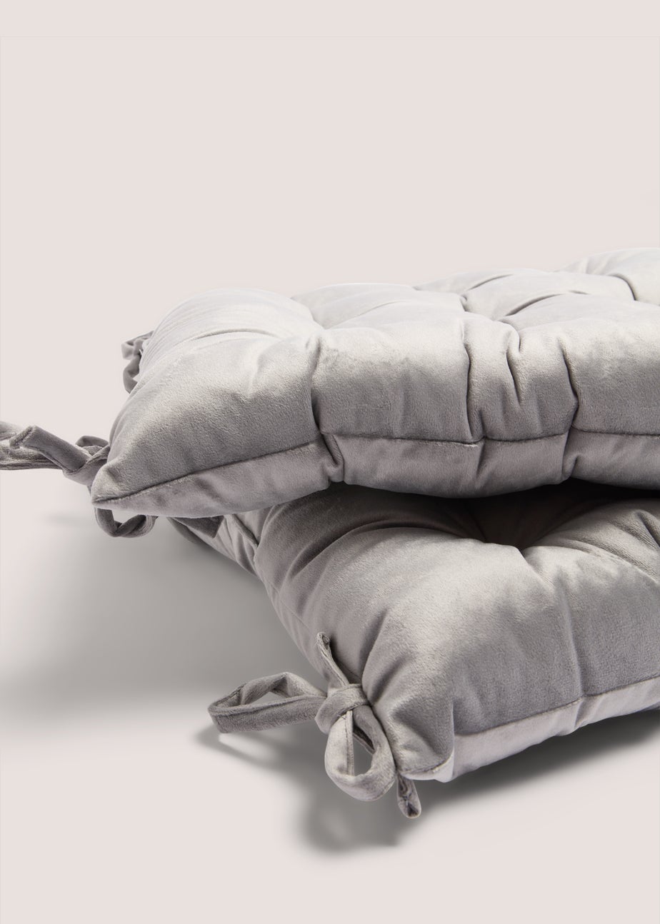 2 Pack Grey Velvet Seat Pads (41cm x 41cm x 8cm)