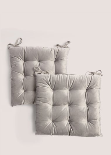 2 Pack Grey Velvet Seat Pads (41cm x 41cm x 8cm)