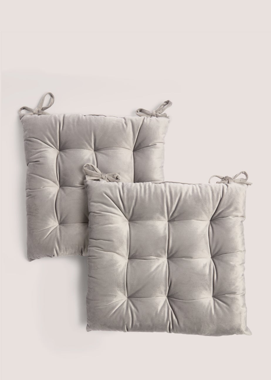 2 Pack Grey Velvet Seat Pads (41cm x 41cm x 8cm)