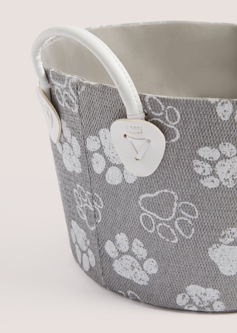 Grey Paw Print Toy Basket (20cm x 33cm x 33cm)