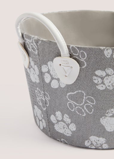 Grey Paw Print Toy Basket (20cm x 33cm x 33cm)