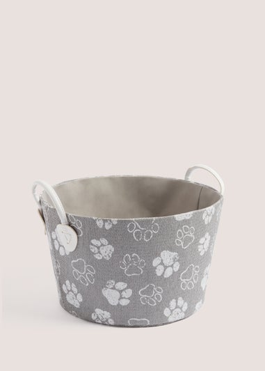 Grey Paw Print Toy Basket (20cm x 33cm x 33cm)