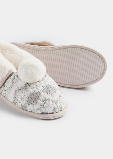 Grey Pom Pom Slippers