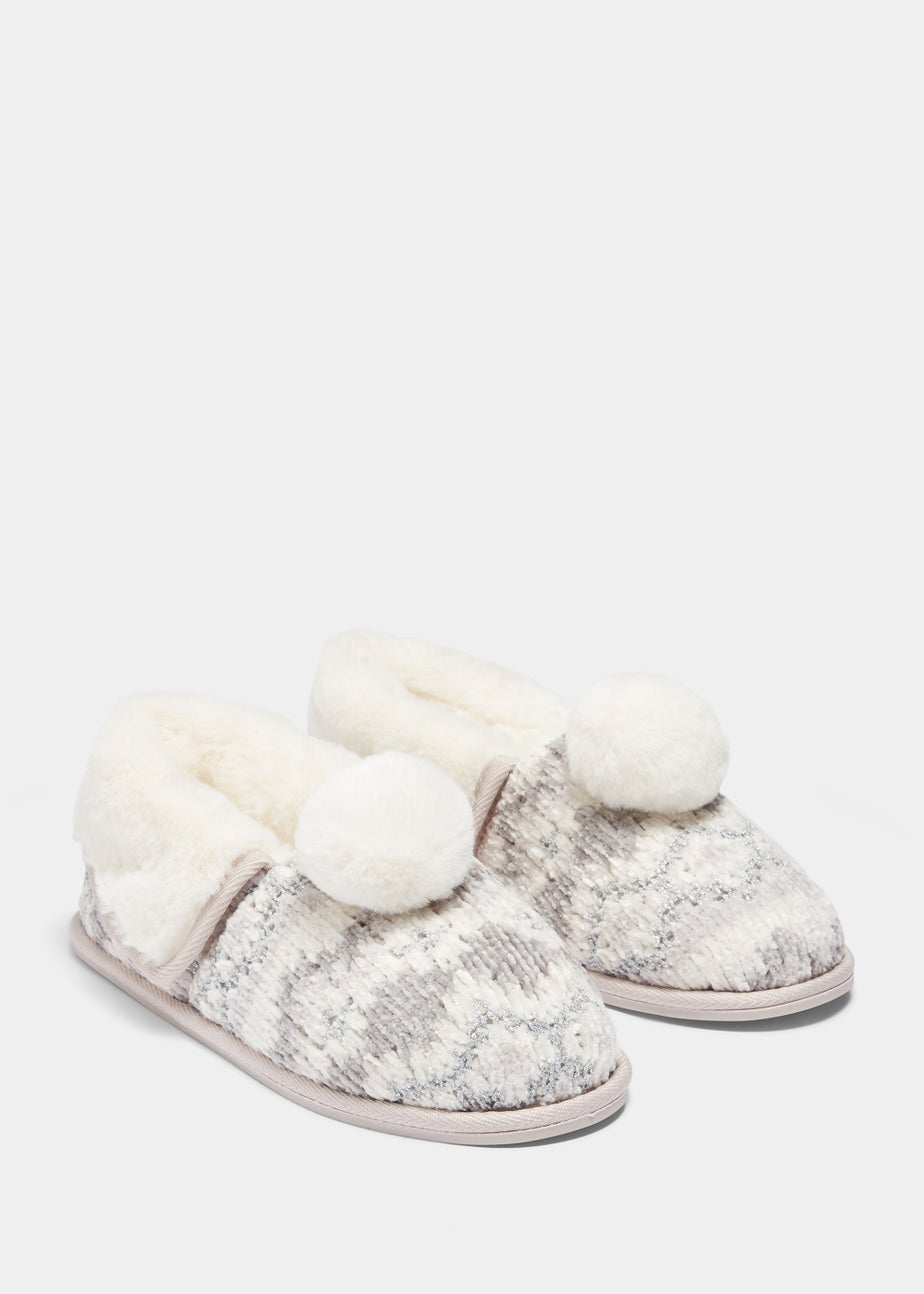 Grey Pom Pom Slippers