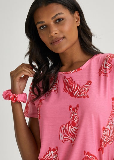 Pink Zebra Print Scrunchie Short Pyjama Set